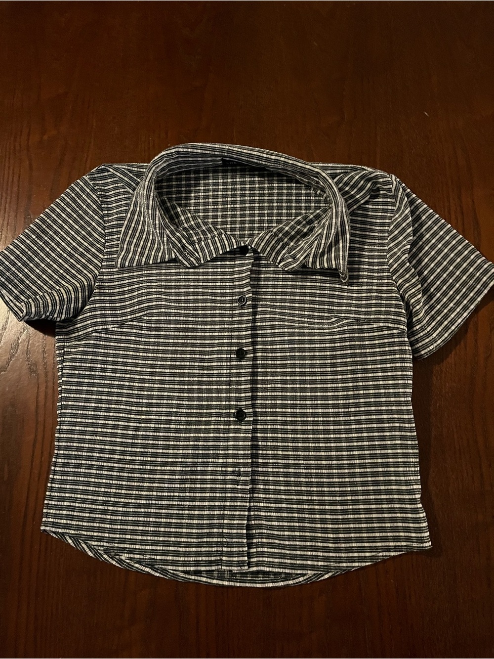 SHEIN Blue & White Short-Sleeve Button-Down Shirt